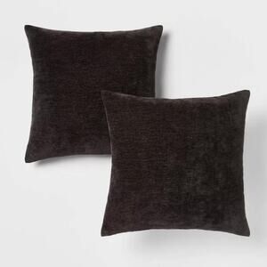 Threshold 2pk Chenille Square Throw Pillows Black NEW